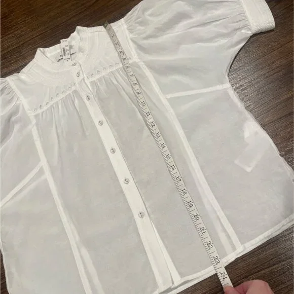 NWT Madewell Women's Sz 4 Puff-Sleeve Band-Collar Shirt White Sheer Voile NW062 - Picture 12 of 14